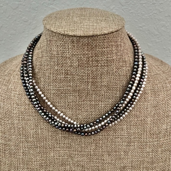 Silpada Necklace, 5 Strand Silver and Iridescent Purple Freshwater Pearl 16 in+ - Picture 3 of 8